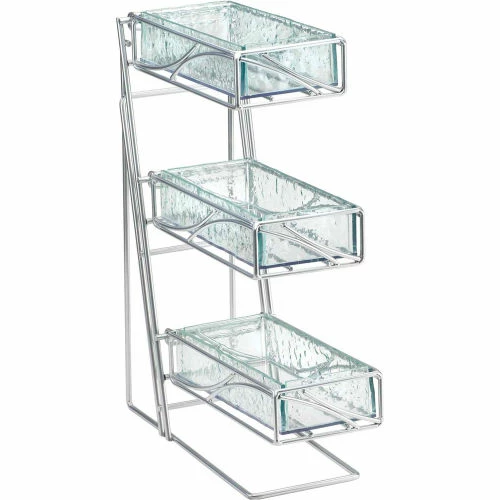 Cal-Mil 1235-39-43 3 Tier Flatware Display With Faux Glass 5-1/4"W x 14"D x 18"H Silver 3 Cal-Mil 1235-39-43 3 Tier Flatware Display With Faux Glass 5-1/4"W x 14"D x 18"H Silver