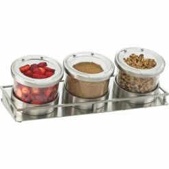 Cal-Mil 1850-5-55 Mixology 3 Jar Display For 32 Oz. Jars Solid SS Lids 16-3/8"W x 5-7/8"D x 5-3/4"H