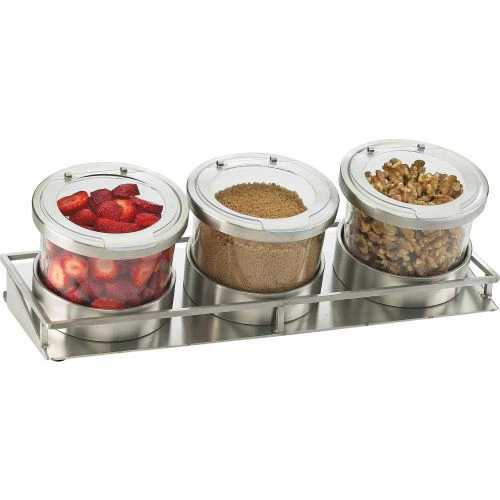 Cal-Mil 1850-5-55 Mixology 3 Jar Display For 32 Oz. Jars Solid SS Lids 16-3/8"W x 5-7/8"D x 5-3/4"H 3 Cal-Mil 1850-5-55 Mixology 3 Jar Display For 32 Oz. Jars Solid SS Lids 16-3/8"W x 5-7/8"D x 5-3/4"H