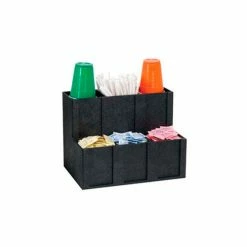 Dispense-Rite Cup, Lid, Straw & Condiment Organizer, 6 Sections, Black